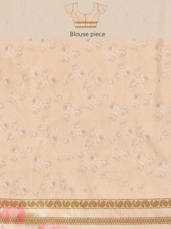 Mustard Art Silk Printed Floral Saree with Unstitched Blouse - Hiral Fashion