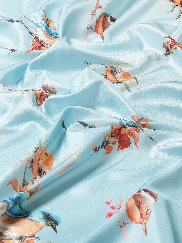 Blue Art Silk Printed Floral Saree with Unstitched Blouse - Hiral Fashion