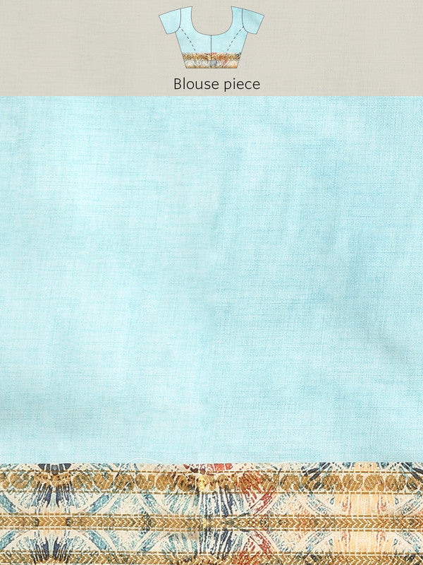 Blue Art Silk Printed Floral Saree with Unstitched Blouse - Hiral Fashion