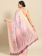 Pink Art Silk Printed Floral Saree with Unstitched Blouse - Hiral Fashion