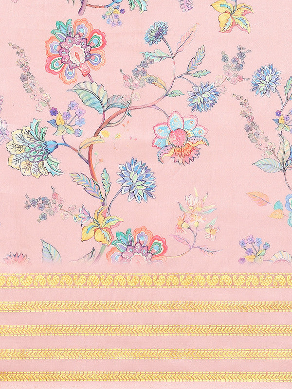 Pink Art Silk Printed Floral Saree with Unstitched Blouse - Hiral Fashion
