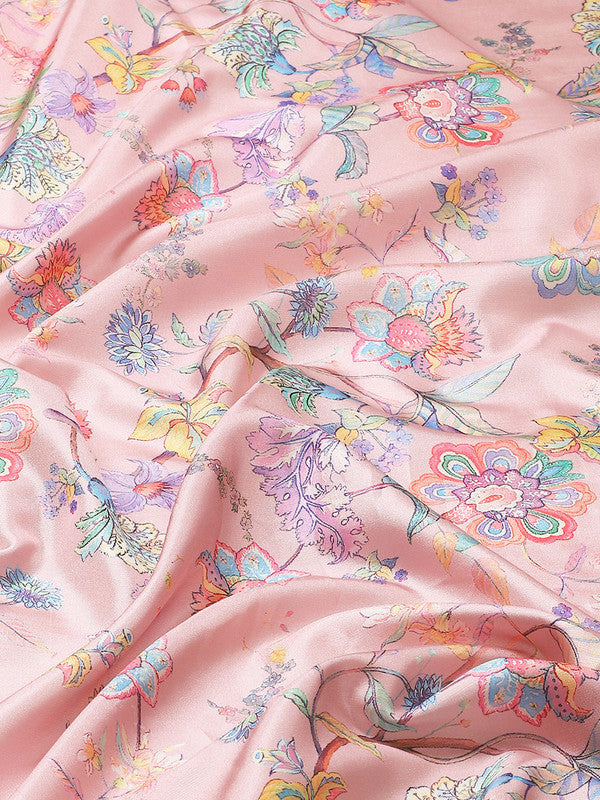 Pink Art Silk Printed Floral Saree with Unstitched Blouse - Hiral Fashion