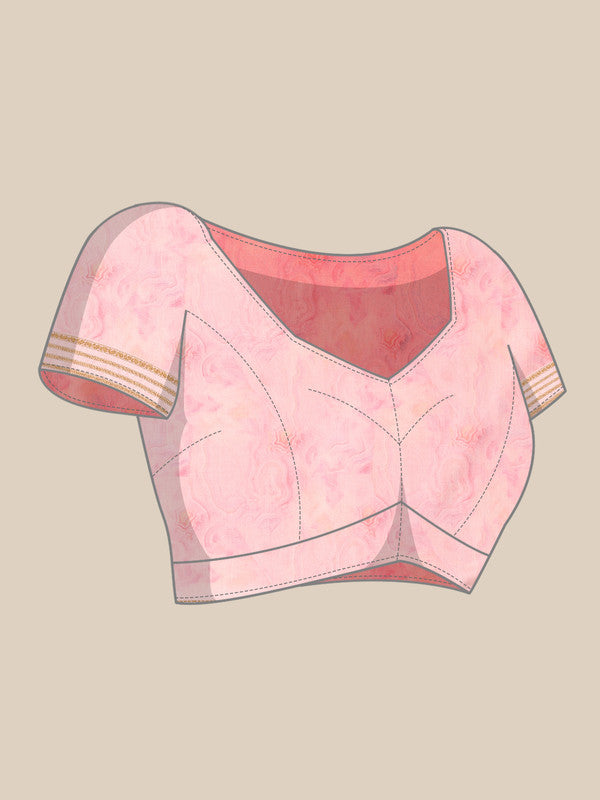 Pink Art Silk Printed Floral Saree with Unstitched Blouse - Hiral Fashion