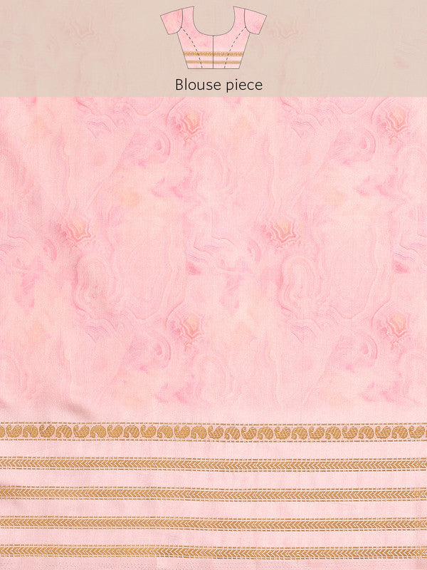 Pink Art Silk Printed Floral Saree with Unstitched Blouse - Hiral Fashion