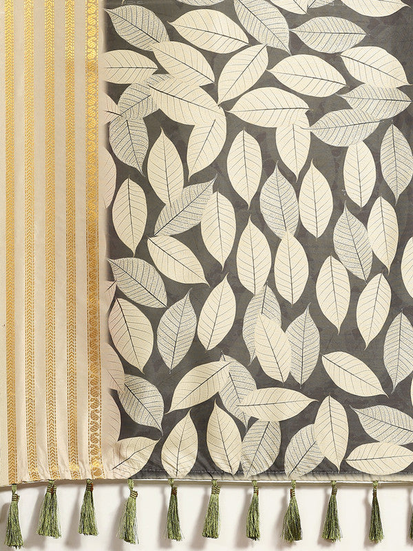 Black Art Silk Printed Floral Saree with Unstitched Blouse - Hiral Fashion