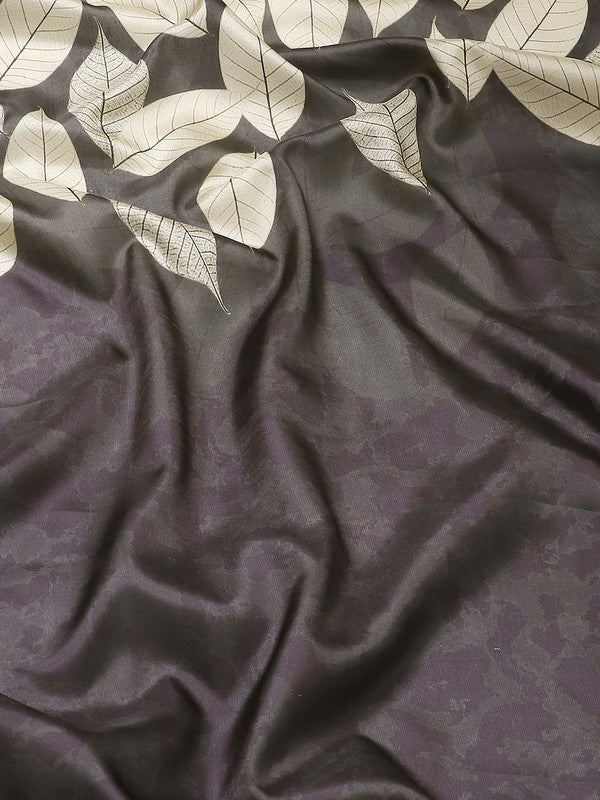 Black Art Silk Printed Floral Saree with Unstitched Blouse - Hiral Fashion