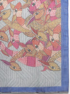Gray Silk Cotton Digital Print Striped Saree with Unstitched Blouse - Hiral Fashion