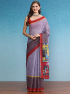 Lavender Silk Cotton Digital Print Solid Saree with Unstitched Blouse - Hiral Fashion
