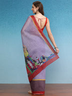 Lavender Silk Cotton Digital Print Solid Saree with Unstitched Blouse - Hiral Fashion