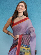 Lavender Silk Cotton Digital Print Solid Saree with Unstitched Blouse - Hiral Fashion
