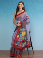 Lavender Silk Cotton Digital Print Solid Saree with Unstitched Blouse - Hiral Fashion