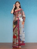 Multicolor Silk Cotton Digital Print Abstract Saree with Unstitched Blouse - Hiral Fashion