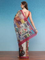 Multicolor Silk Cotton Digital Print Abstract Saree with Unstitched Blouse - Hiral Fashion