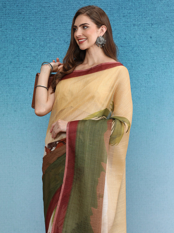 Multicolor Silk Cotton Digital Print Floral Saree with Unstitched Blouse - Hiral Fashion