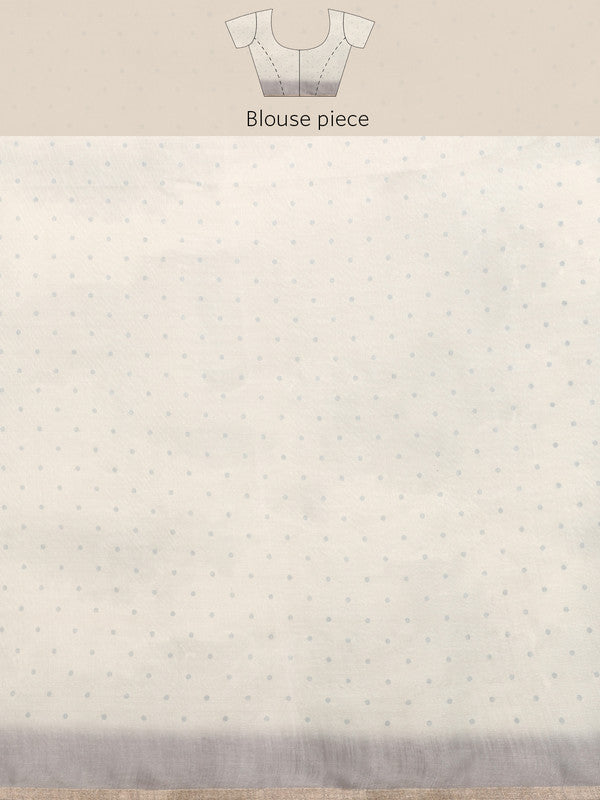 Beige Silk Cotton Digital Print Polka Dots Saree with Unstitched Blouse - Hiral Fashion