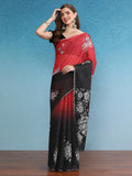 Black Silk Cotton Digital Print Floral Saree with Unstitched Blouse - Hiral Fashion