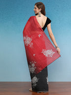 Black Silk Cotton Digital Print Floral Saree with Unstitched Blouse - Hiral Fashion