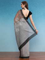 Brown Silk Cotton Digital Print Striped Saree with Unstitched Blouse - Hiral Fashion