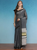 Gray Silk Cotton Digital Print Floral Saree with Unstitched Blouse - Hiral Fashion