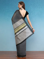 Gray Silk Cotton Digital Print Floral Saree with Unstitched Blouse - Hiral Fashion