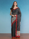 Gray Silk Cotton Digital Print Solid Saree with Unstitched Blouse - Hiral Fashion