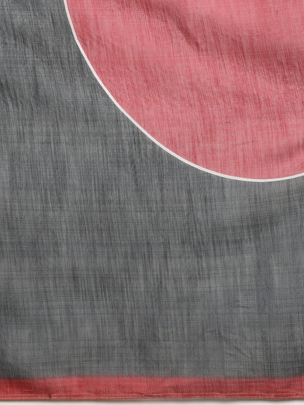 Gray Silk Cotton Digital Print Solid Saree with Unstitched Blouse - Hiral Fashion