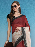 Maroon Silk Cotton Digital Print Solid Saree with Unstitched Blouse - Hiral Fashion
