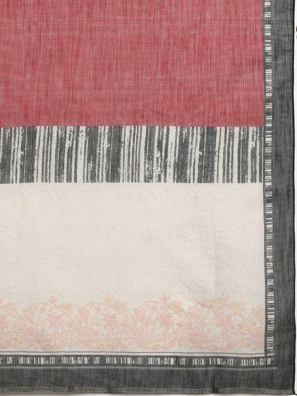 Maroon Silk Cotton Digital Print Solid Saree with Unstitched Blouse - Hiral Fashion