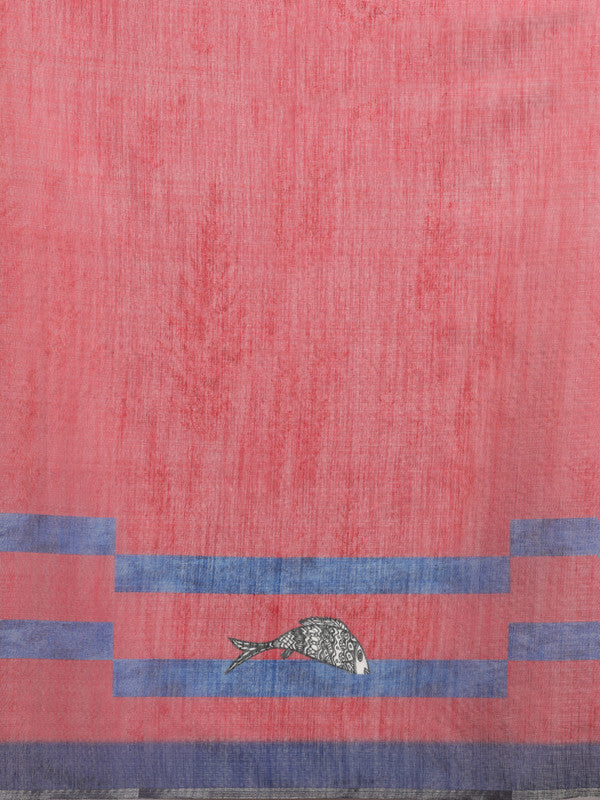 Red Silk Cotton Digital Print Solid Saree with Unstitched Blouse - Hiral Fashion