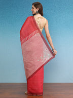Red Silk Cotton Digital Print Solid Saree with Unstitched Blouse - Hiral Fashion