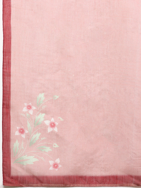 Red Silk Cotton Digital Print Solid Saree with Unstitched Blouse - Hiral Fashion
