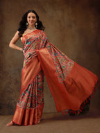 Multicolor Kanjeevaram Silk Digital Print Kalamkari Saree with Unstitched Blouse - Hiral Fashion
