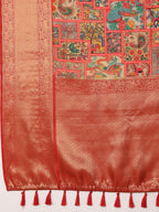 Multicolor Kanjeevaram Silk Digital Print Kalamkari Saree with Unstitched Blouse - Hiral Fashion