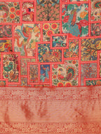Multicolor Kanjeevaram Silk Digital Print Kalamkari Saree with Unstitched Blouse - Hiral Fashion