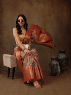 Multicolor Kanjeevaram Silk Digital Print Kalamkari Saree with Unstitched Blouse - Hiral Fashion