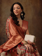 Multicolor Kanjeevaram Silk Digital Print Kalamkari Saree with Unstitched Blouse - Hiral Fashion