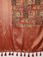 Multicolor Kanjeevaram Silk Digital Print Kalamkari Saree with Unstitched Blouse - Hiral Fashion