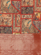 Multicolor Kanjeevaram Silk Digital Print Kalamkari Saree with Unstitched Blouse - Hiral Fashion