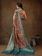 Multicolor Kanjeevaram Silk Digital Print Kalamkari Saree with Unstitched Blouse - Hiral Fashion