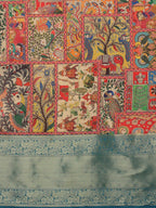 Multicolor Kanjeevaram Silk Digital Print Kalamkari Saree with Unstitched Blouse - Hiral Fashion