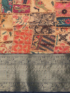 Multicolor Kanjeevaram Silk Digital Print Kalamkari Saree with Unstitched Blouse - Hiral Fashion