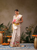 Hiral Fashion Off White Onam Art Silk Floral Digital Print Saree