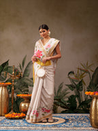 Hiral Fashion Off White Onam Art Silk Floral Digital Print Saree
