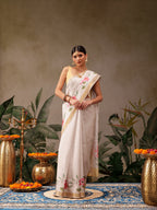 Hiral Fashion Off White Onam Art Silk Floral Digital Print Saree