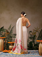 Hiral Fashion Off White Onam Art Silk Floral Digital Print Saree