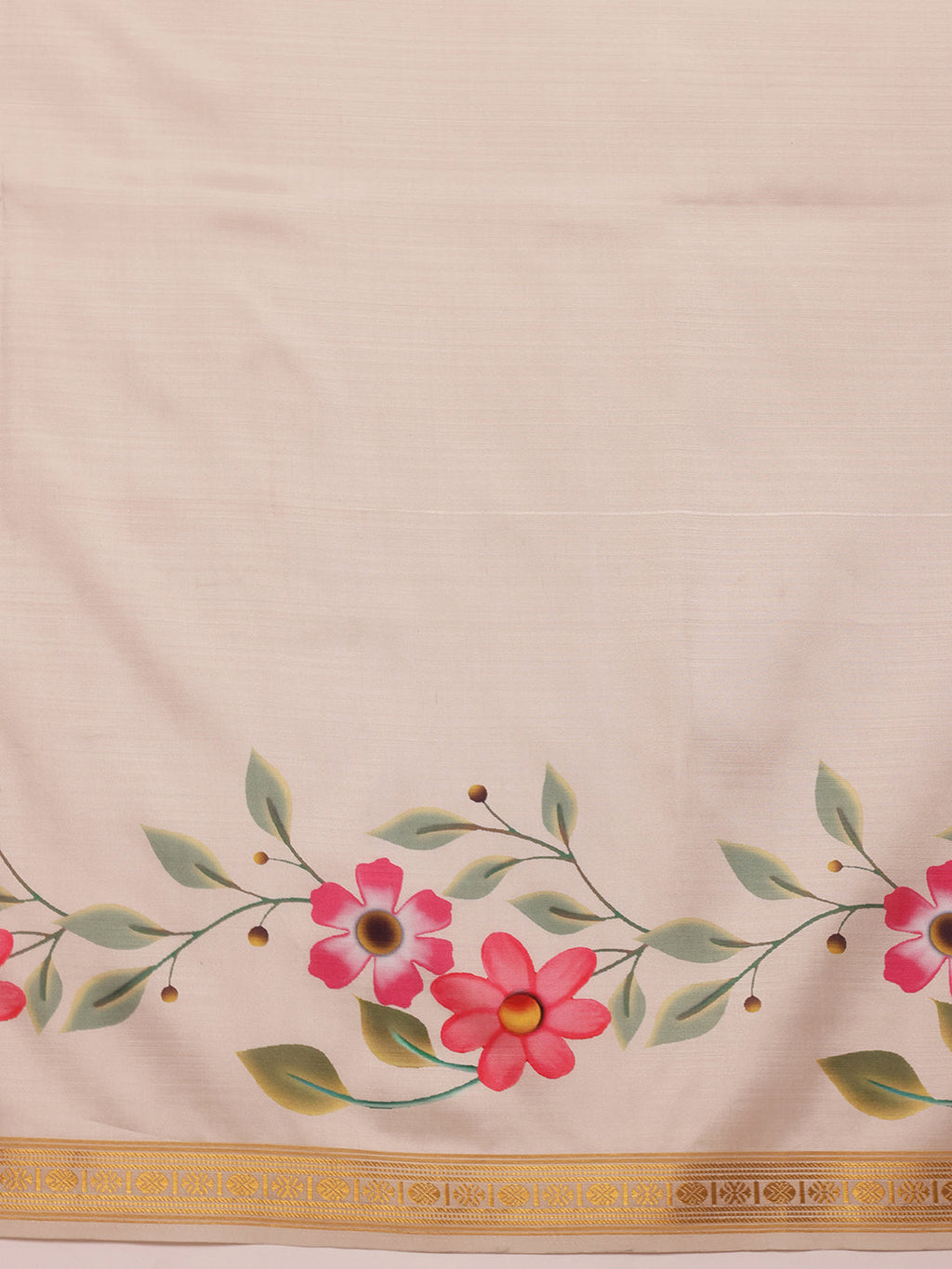 Hiral Fashion Off White Onam Art Silk Floral Digital Print Saree