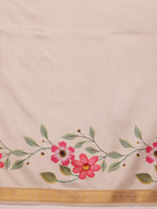Hiral Fashion Off White Onam Art Silk Floral Digital Print Saree