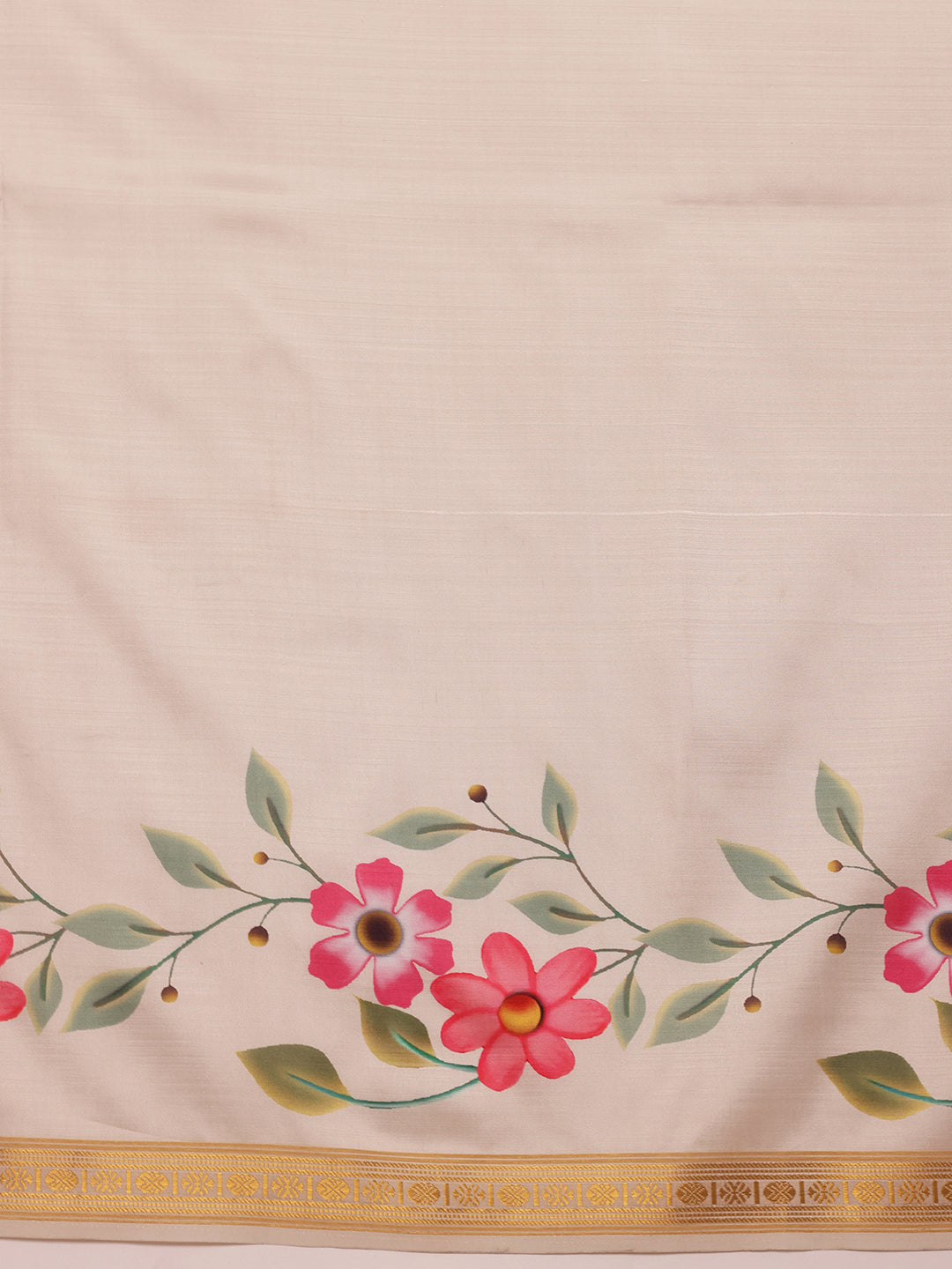 Hiral Fashion Off White Onam Art Silk Floral Digital Print Saree
