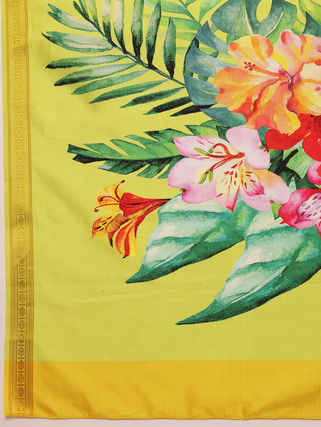 Hiral Fashion White Onam Art Silk Floral Digital Print Saree