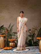 Hiral Fashion Off White Onam Art Silk Floral Digital Print Saree